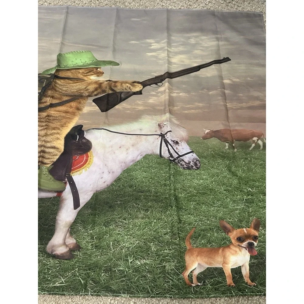 Funny Cat Cowboy Tapestry Mini Horse Animal Home Decor